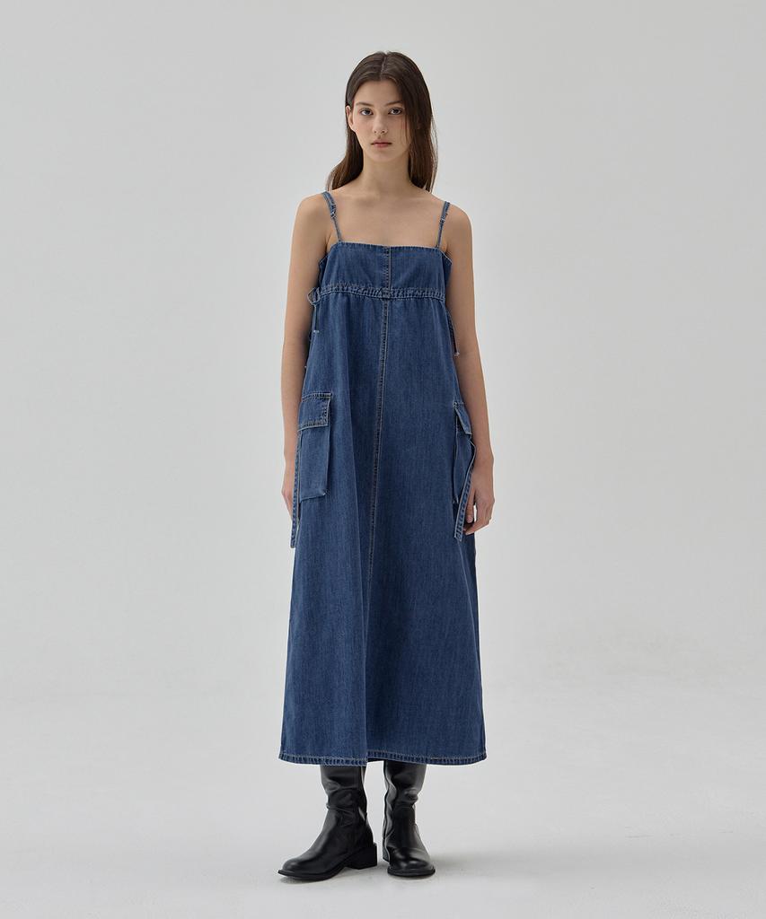 Rul And Y Denim Sleeveless Pocket Long Dress Indigo S6