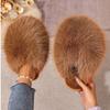 Winter Solid Color Fluffy Big Fur Slippers  Korean Style Faux Fur Slippers with Non-Slip Rubber Sole