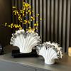 Ceramic Vase Simulated Shell Vase Gradient Silver Irregular Leaf Shape Flower Vase Home Decoration Accessories Terrarium