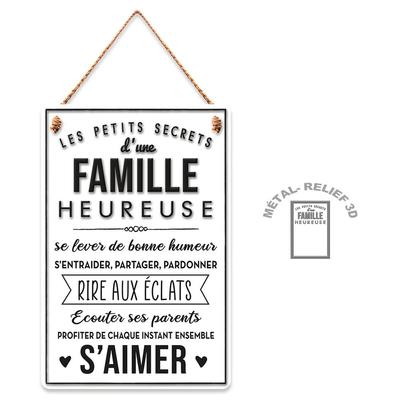 [R5066] - Metal Plaket 'Mutlu Bir Ailenin Küçük Sırları' beyaz - 30x20 cm