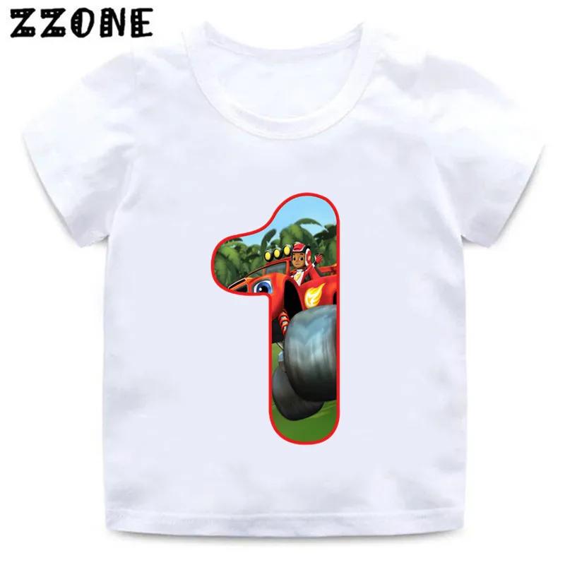Blaze And The Monster Machines Cartoon Boys Clothes 1 2 3 4 5 6 7 8 9 Years Birthday Number Bow Kids T Shirt Baby Girls TShirts