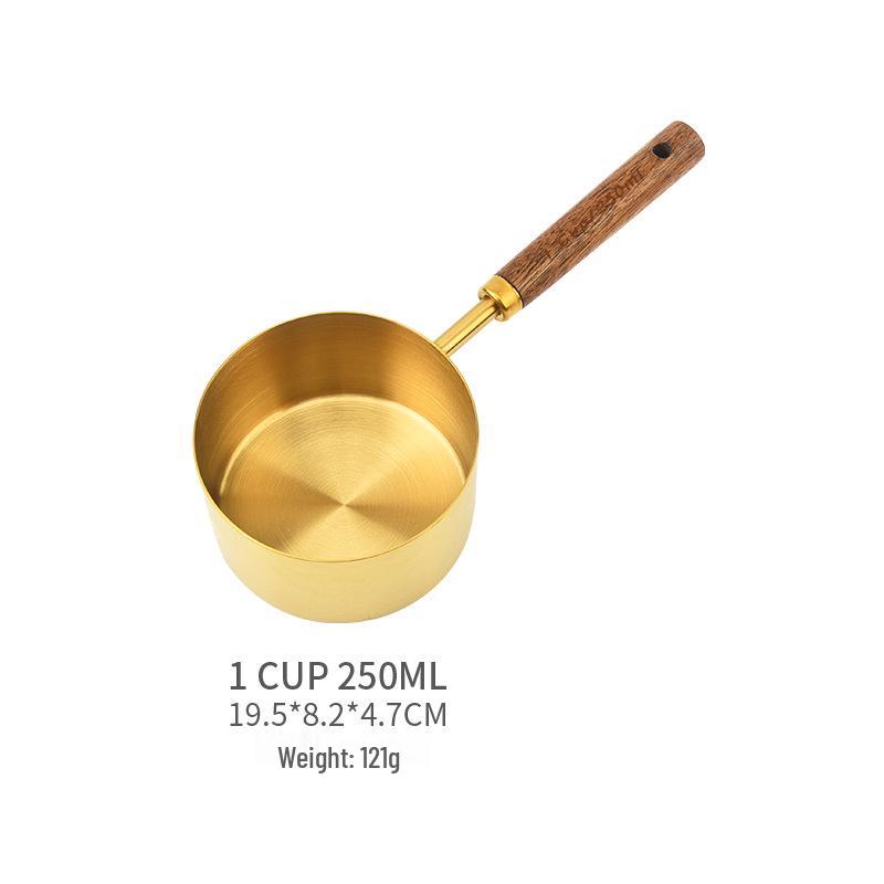 Gold-Plated Stainless Steel Measuring Cups & Spoons Set with Acacia Wood Handles – 8 Pieces