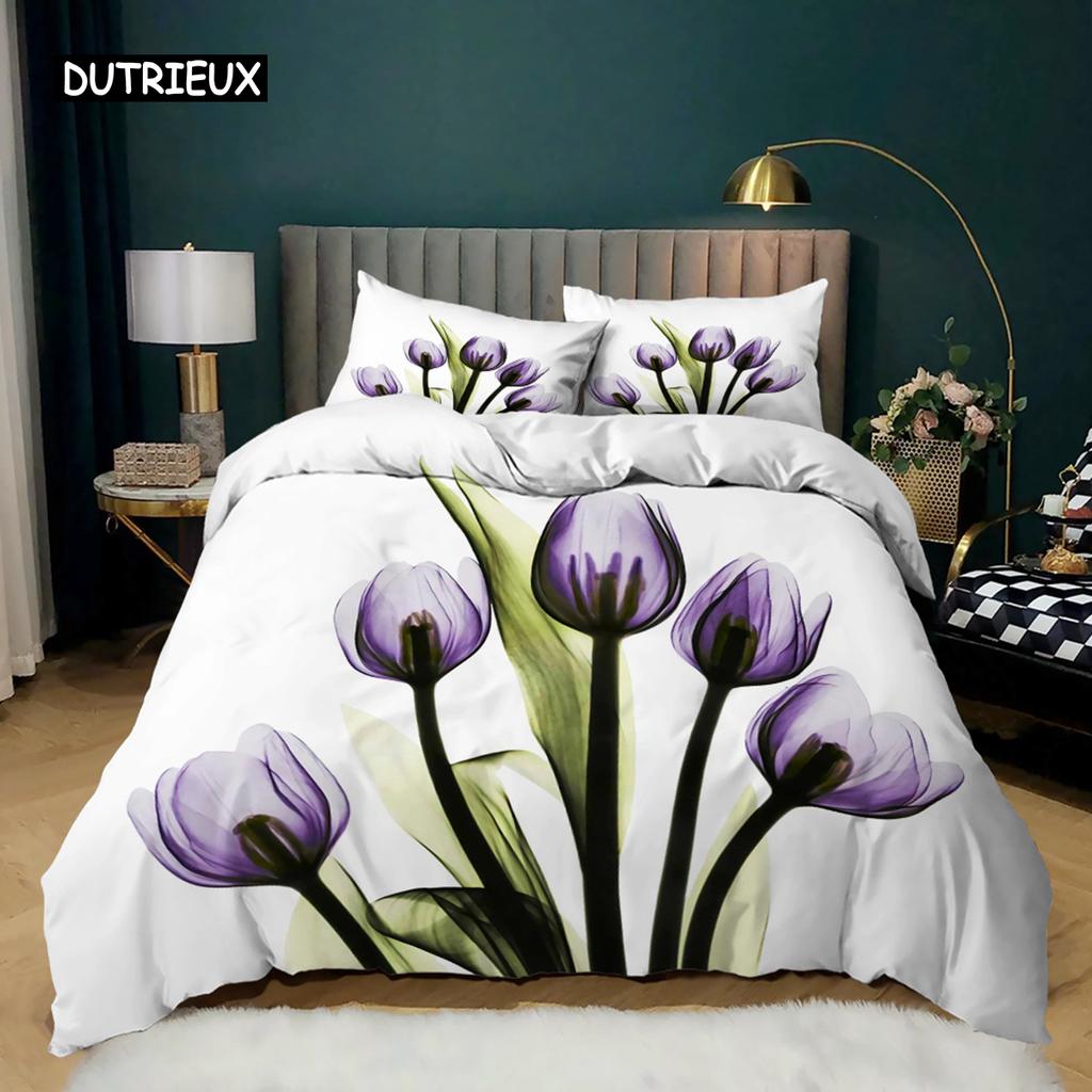 Morning Glory Bettbezug-Set Queen King Größe Blau Morning Glory 2/3 Stück Weiches Mikrofaser Bettwäsche-Set Blumenthema Steppdeckenbezug