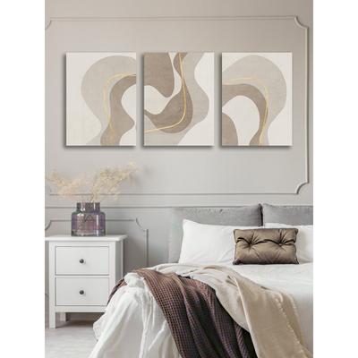 3-teiliges Wandkunst-Leinwandgemälde im Linienstil Boho Abstrakt Gold Modern Druckposter Wohnzimmer Schlafzimmer Heimdekoration Rahmen