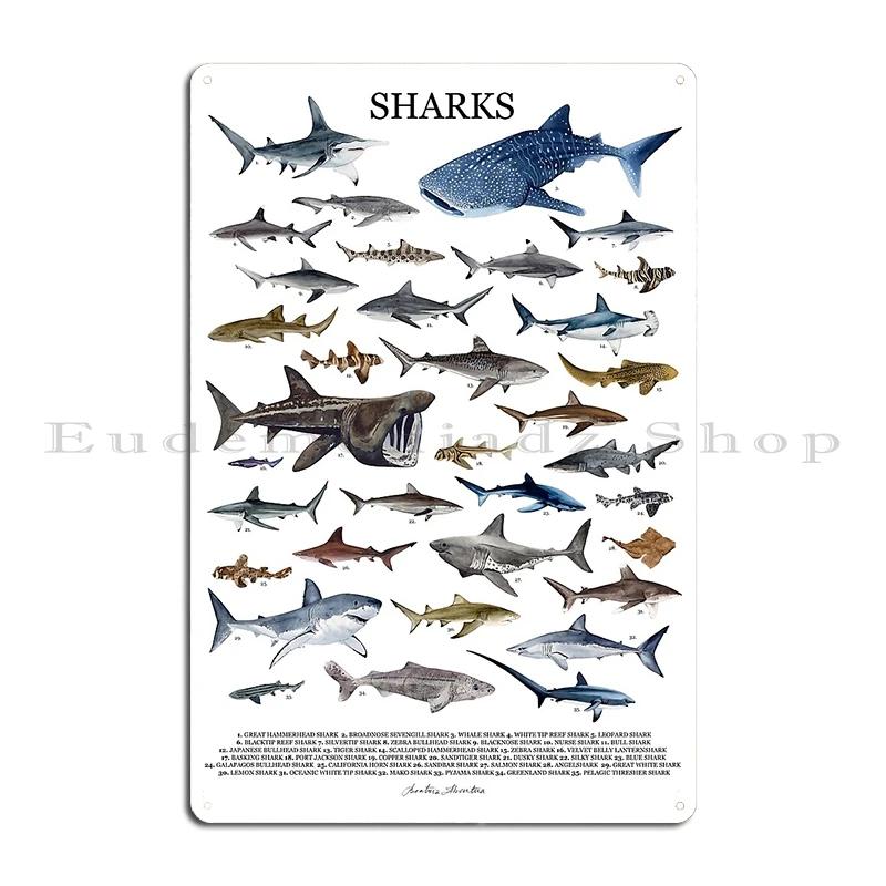 SEASHELLS SEA CREATURES SHARKS Poster with Names Metal Sign Cinema Decoration Pub Plaques Tin Sign Poster