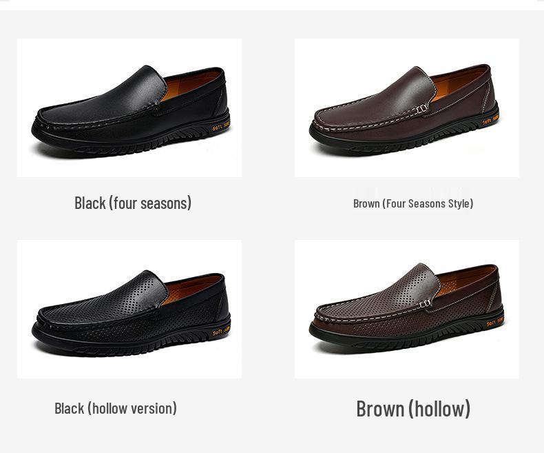 Men's Genuine Leather Loafers - Soft Sole, Breathable & Trendy Driving Shoes