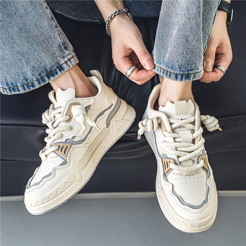 Fashion Fashion Shoes for Men Student Lace-up Thick Baseplate Shoes Four Seasons PU Leather Casual Run Sneaker Comfort Zapatillas Hombre