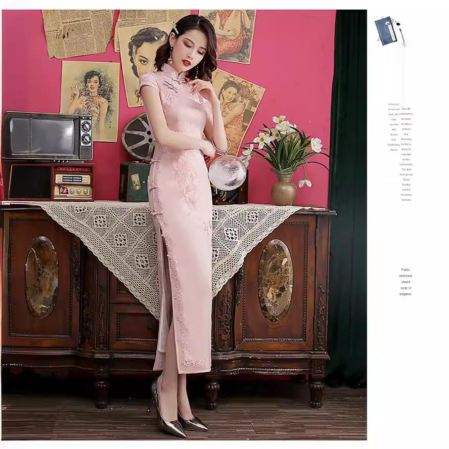 2026 Nieuwe Stijl Geborduurde Zware Zijde Cheongsam - Oude Shanghai Slank Makend Ontwerp