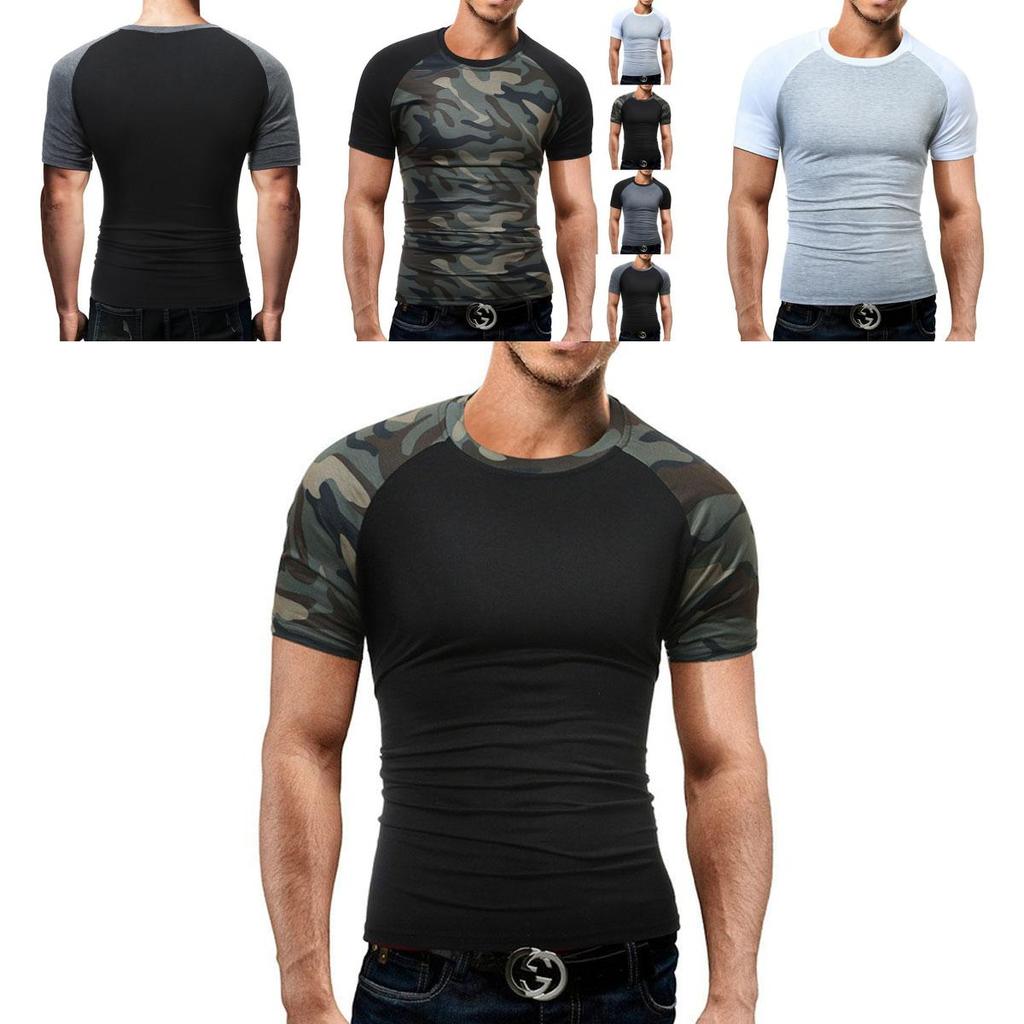 Premium Quality Men's Summer O-neck Short Sleeves Camo Stitching Color T-shirt For Effortless Style