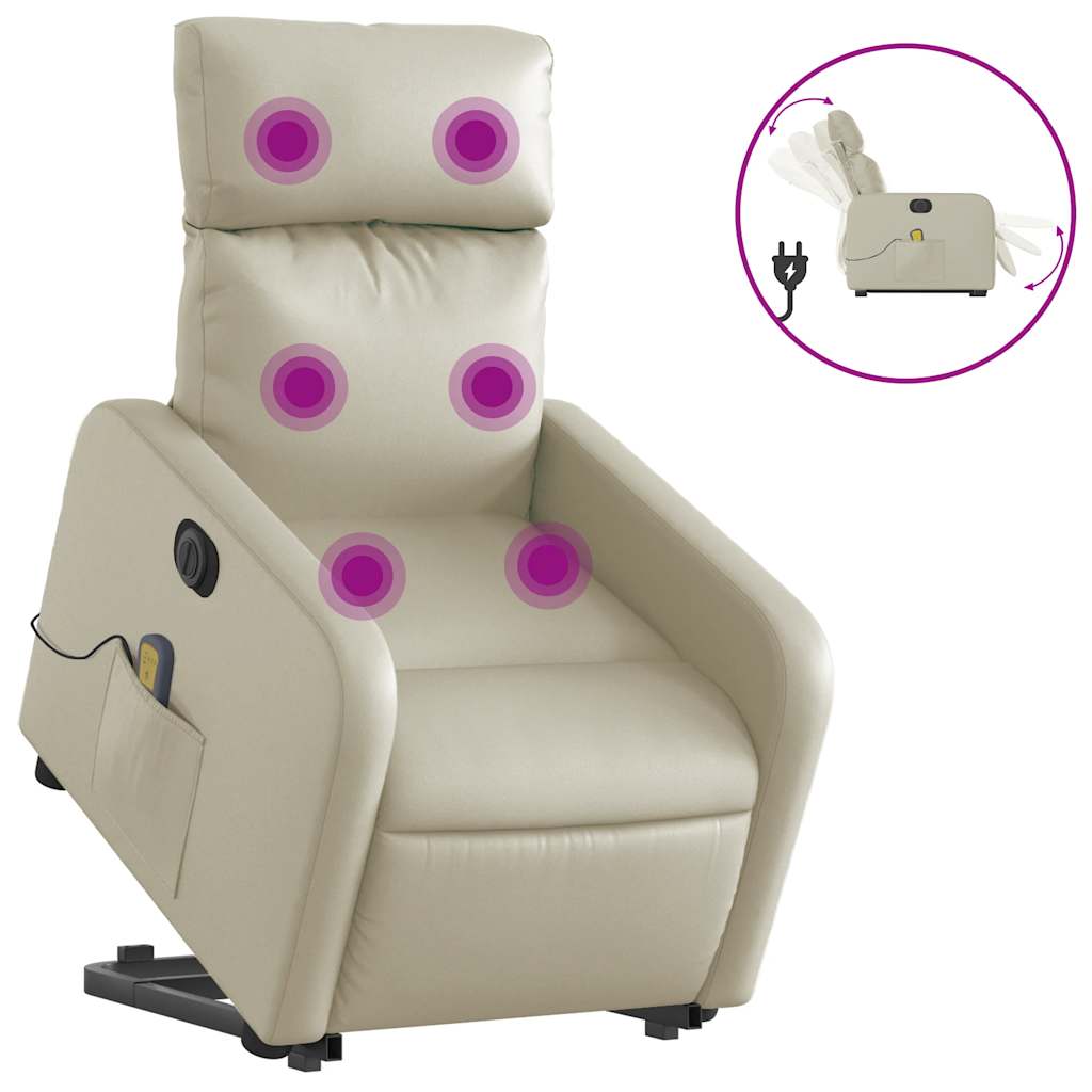Vidaxl Reclining and Tilting Armchair with Massage, Electric, Cream