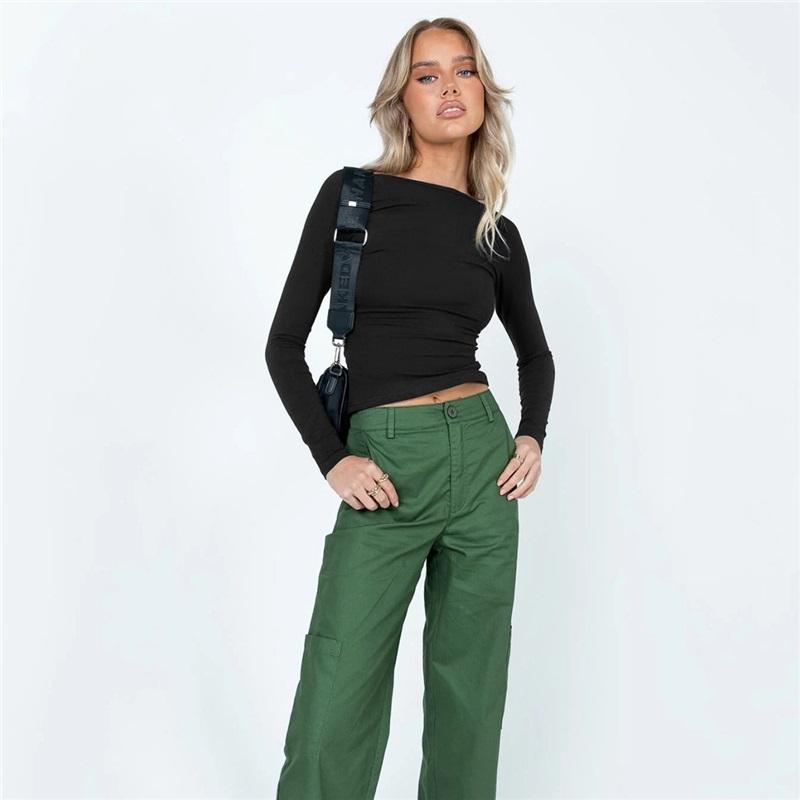 Damen Slim Top Langarmshirts Basic Crop Tops Ausgehmode Einfarbig Rundhals Layer Slim Fit Tops