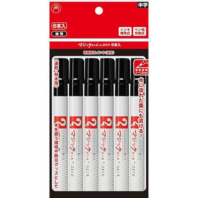 Teranishi Chemical Magic Ink Oil-Based Pen No. 500 Fine Point Medium Point Black, 6 Pens, M500-T1-6P