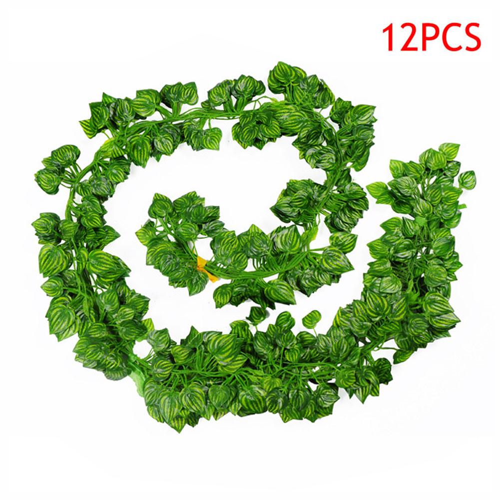 12 Pcs 2M Artificial Hanging Vine Plant Leaves Plastic Home Garden Wall Wedding Decoration