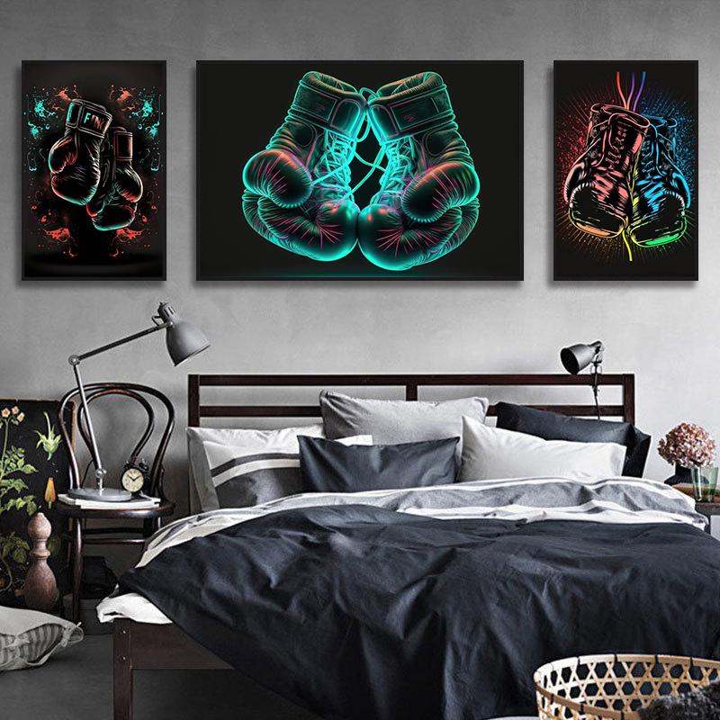 Retro Boxhandschuhe Leinwand Malerei Kunst Ästhetik Poster Drucke Boxing Gym Club Hintergrund Wand Dekor Jungen Zimmer Bild Cuadros
