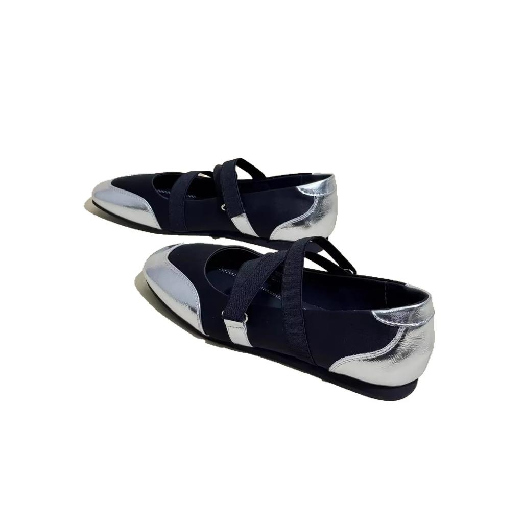 Fashion Spring Autumn Women's Flat Ballet Shoes Soft Bottom round Toe Mary Jane Single Shoes Elastic Band Silver Color Comfortable Flats