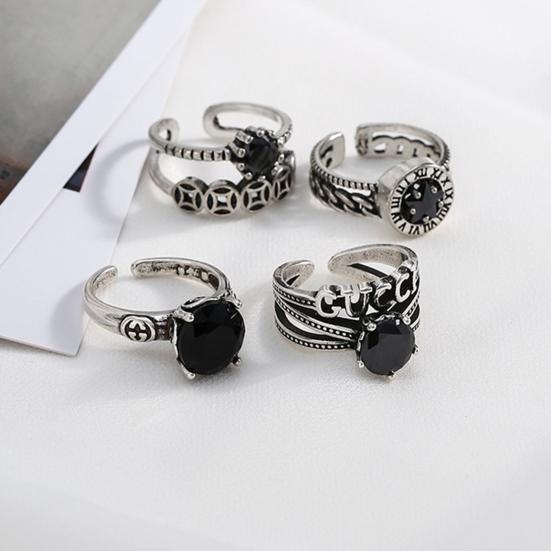 Yousheng Couple Ring Punk Style Decorative Open Design Adjustable All-match Jewelry Gifts Geometric Men Women Faux Gem Decoration Finger Ring for