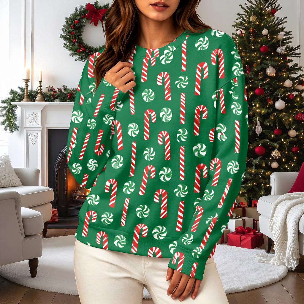 Women's Casual Christmas Print Long Sleeve Neck Sweatshirt