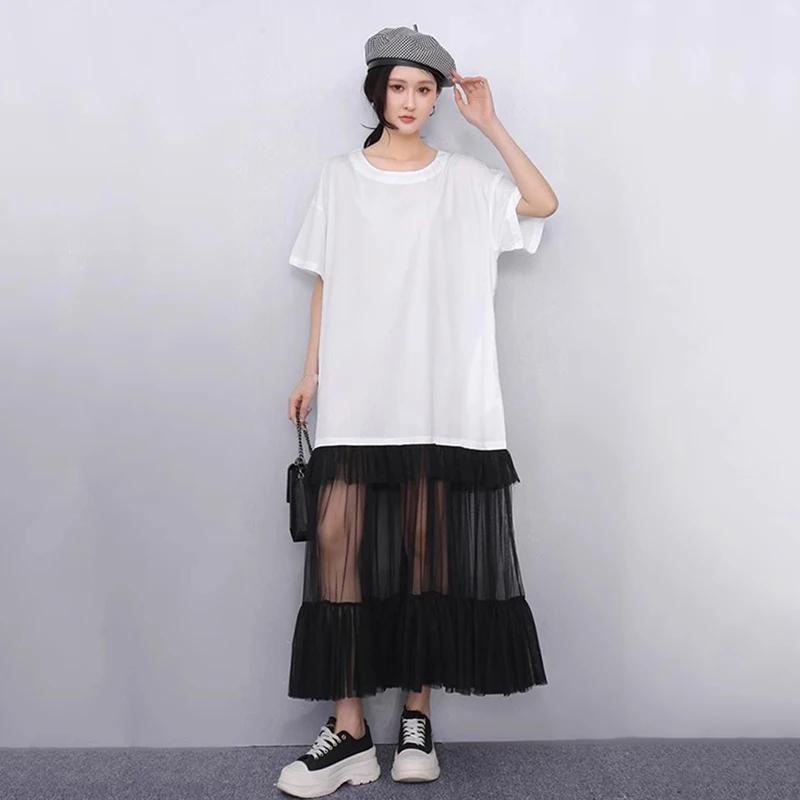 

XITAO Gauze Patchwork Loose Female Dress HQQ2496 One Size белый