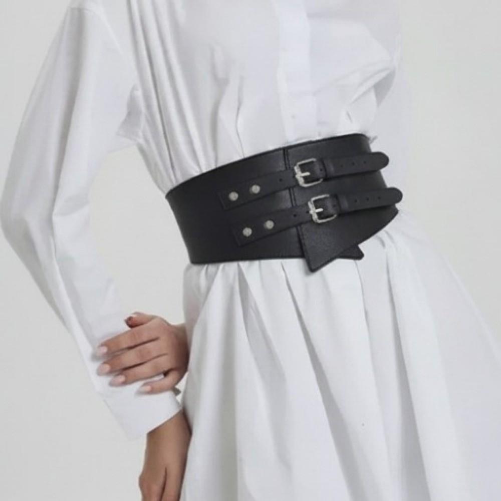 Elastic Stretch Decorative Buckle Belt Adjustable Fit Gothic Wide Leather Belt Girdle