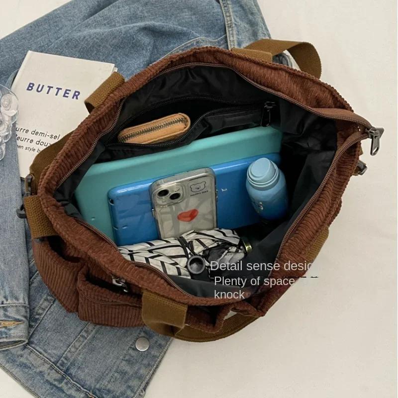 Borse Messenger Casual in Velluto a Coste Grande Capacità per Pendolari Mamma Portatile Borsa a Spalla Multi Scomparti Borse Tote da Campeggio