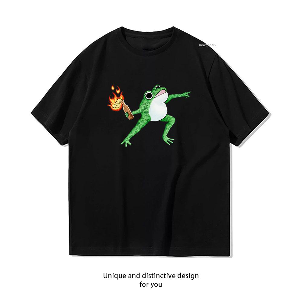 Molotov Cocktail Frog Unisex Unisex Summer Cotton Printed Tshirt Adult Casual Breathable Outdoors Shortsleev Ropa De Hombre