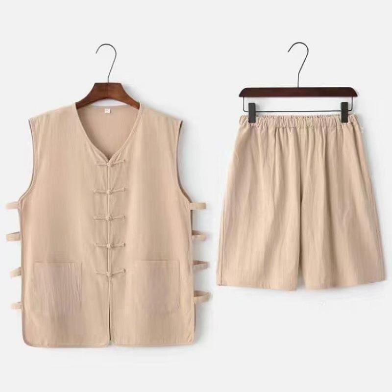 Tangdräkt Herr Mellanålders och Äldre Västkostym Sommar Herr Pappa Kostym Äldre Sommarväst Morfar Hanfu Kläder