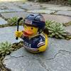 Niche Sports Event Peripheral Hockey Player Rubber Duck Resin Figurine, Statue with Complete Helmet Sturdy Sculpture Stick Jersey Gear, Weatherproof
