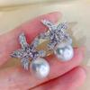 High-End And Fashionable Ocean Pearl Earrings, Set With Cubic Zirconia  Women'S  Luxurious Fashion Jewelry