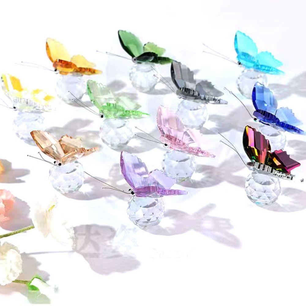 Multicolored 3D Sparkling Butterfly Sculpture Prismatic Butterfly Ornament For Desk Shelf Decor
