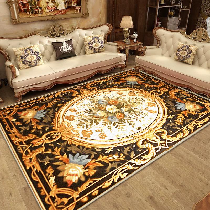 Tappeto di Lusso Dorato per Soggiorno Europa Grande Area Divano Tappeti Lavabili Decorazione Casa Tappetino Antiscivolo per Camera da Letto Comodino