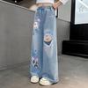Girls' Stylish Wide-Leg Jeans - Fashionable Straight Pants for Spring & Autumn