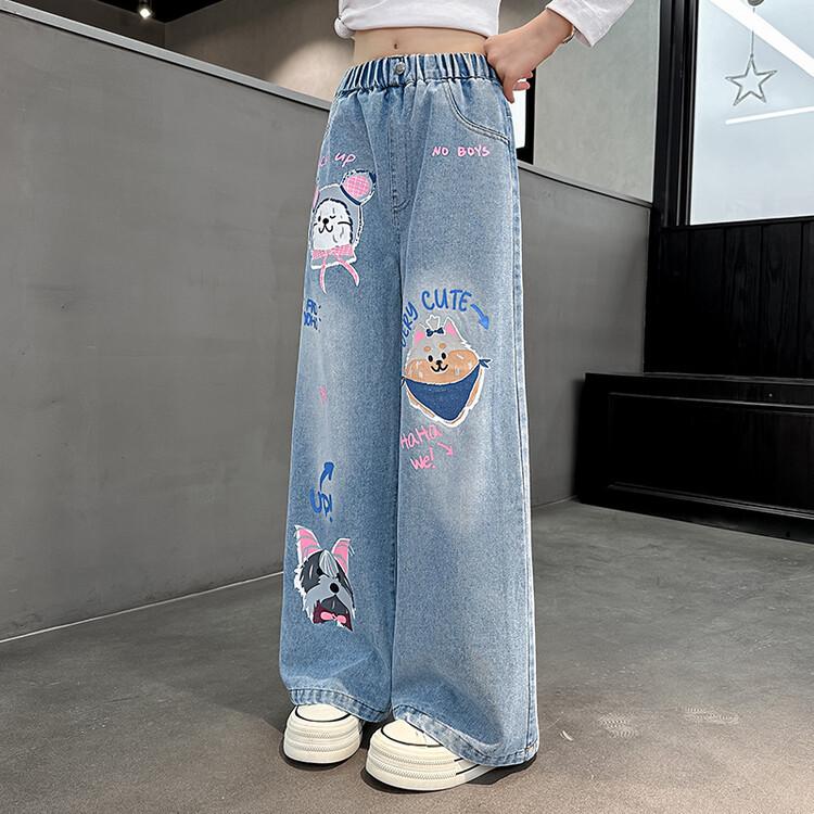 Girls' Stylish Wide-Leg Jeans - Fashionable Straight Pants for Spring & Autumn