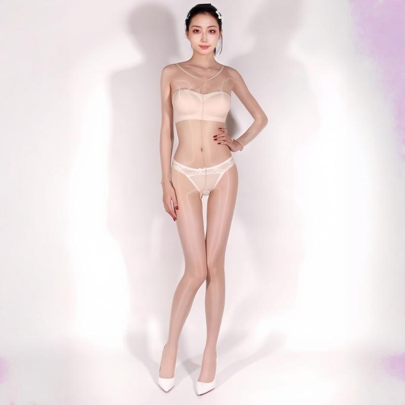 8D Oil Glossy Sexy Tights Ultra Thin Transparent Bodysuits Shiny Open Crotch Bodystockings  Women's Shaping Leotard Lingerie