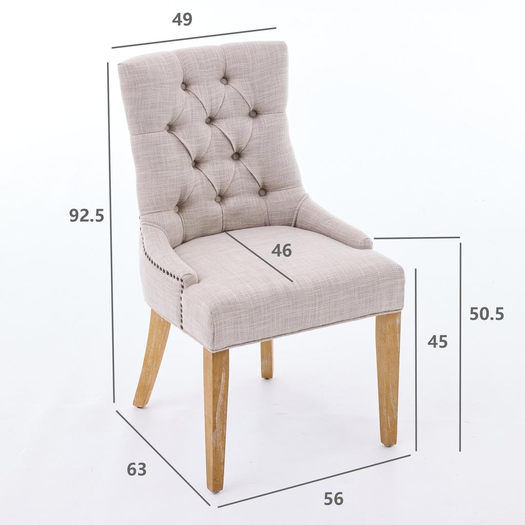 Dining Room Fabric Armchair with KD Legs and Decorative Rivets - Assemblable Upholstered Chair, Modern Design, 2-Piece Set