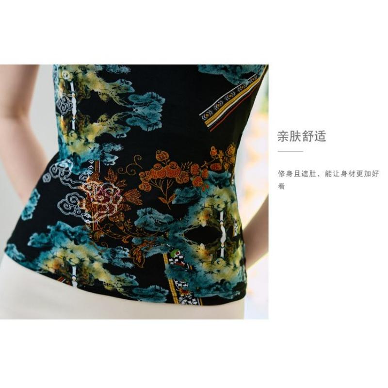 Mesh Short-sleeved Shirt Summer New Fashion Slimming Printed Top Large Size Middle-aged Women's Clothing