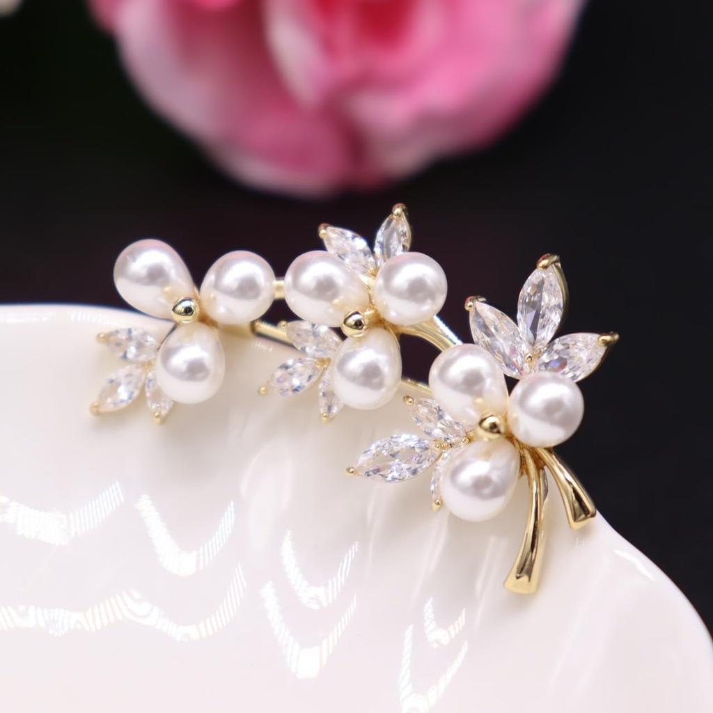 Pearl Flower Stylish Zircon Pearl Leaf Corsage Flower Chest For Entrance Gifts for Comes with Gift Case Brooch, Decoration, Graduations, Ceremonies,