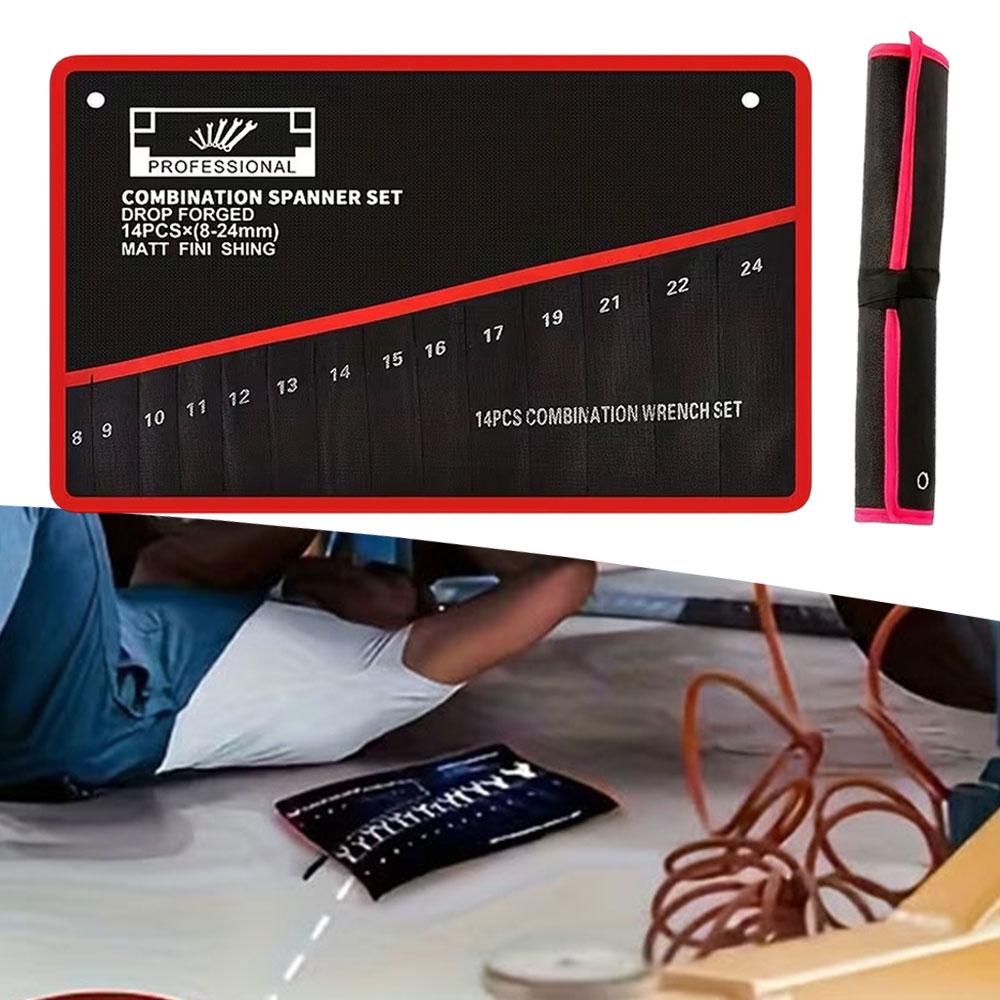 11-Pocket Roll Tool Storage Bag Portable Wrench Organizer Pouch Bag Foldable Spanner Toolkit For Hardware Hand Tools Storage
