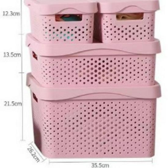 Hollow Plastic Storage Basket with Lid - Desktop Organizer & Wardrobe Bin