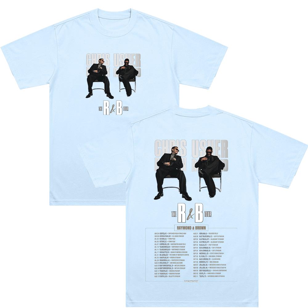 Chris Brown & Usherr The R&B Tour T Shirt Hip Hop Style Graphic Tee Men Casual Cotton Loose Short Sleeve Unisex Street Style Top