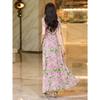 High End Summer Dress Women Flowy Chiffon Fake Two Piece Long Dress Slim Fit Floral Print