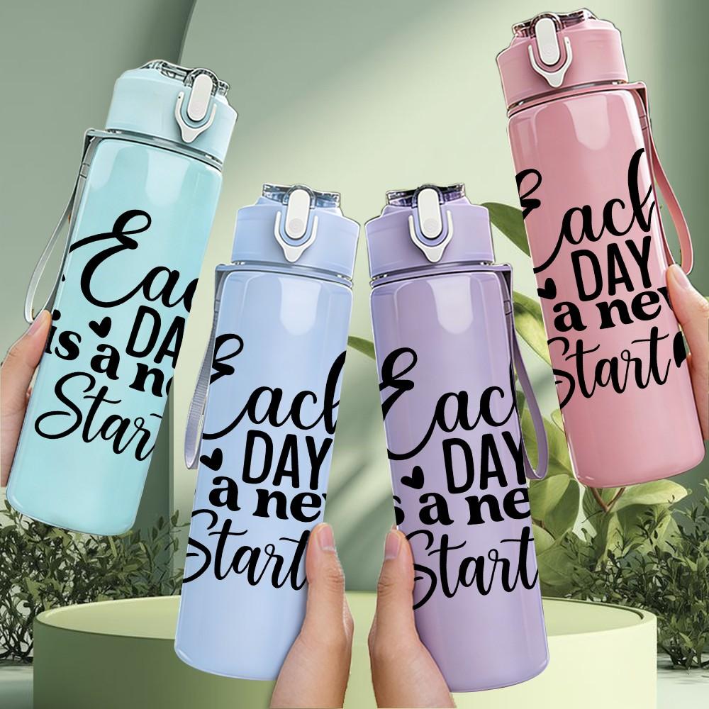 1PC Each Day Is A New Start Quote 750ml Color Plastic Sports Water Bottle Leakproof Flip Straw Lid Suitable for Sports Office Home Use