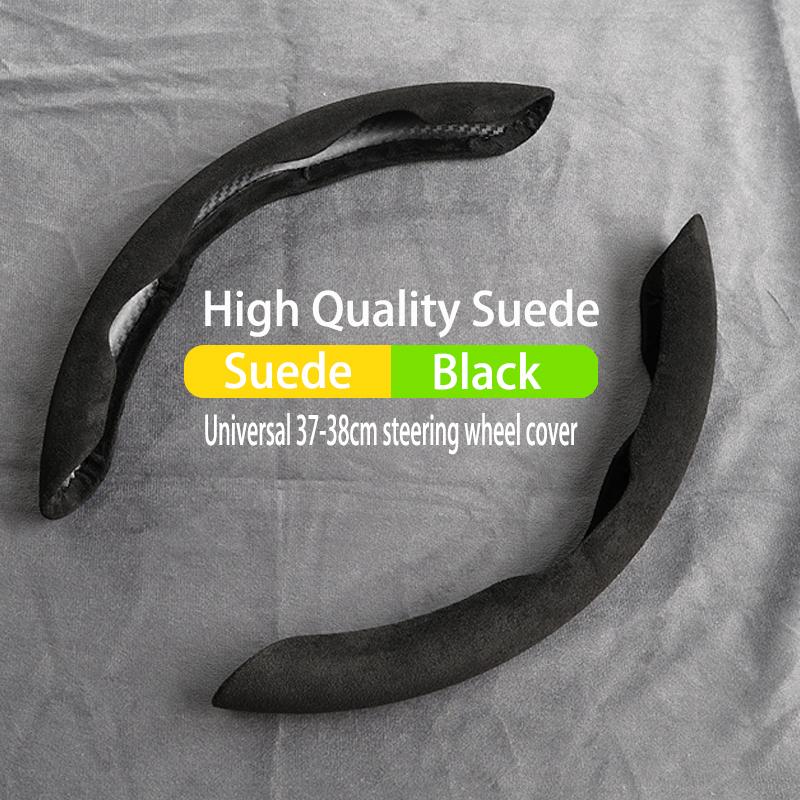 Car Suede Steering Wheel Cover Sweat-absorbin For Fiat 500 Steering Wheel Cover Auto Accessories suede-Black A