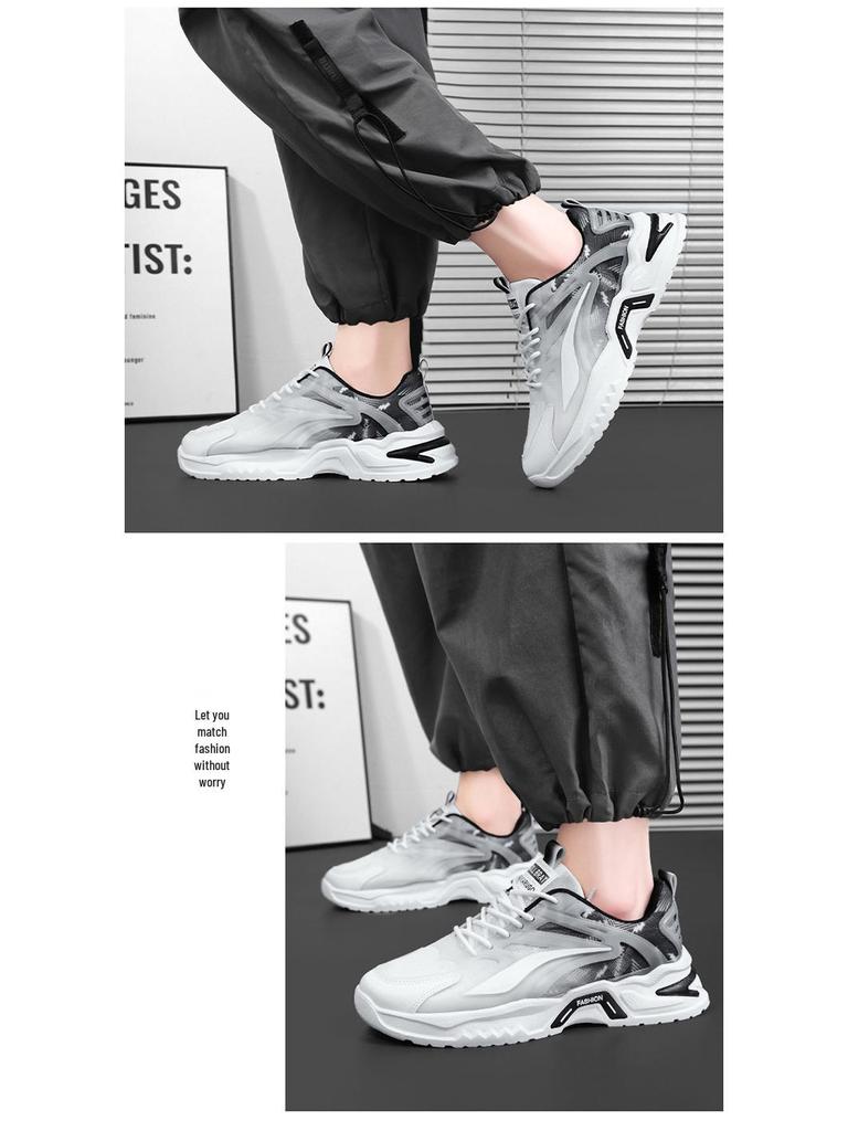Men's Summer Mesh Sneakers: Korean Style Versatile White Thick Sole Running Casual Dad Shoes