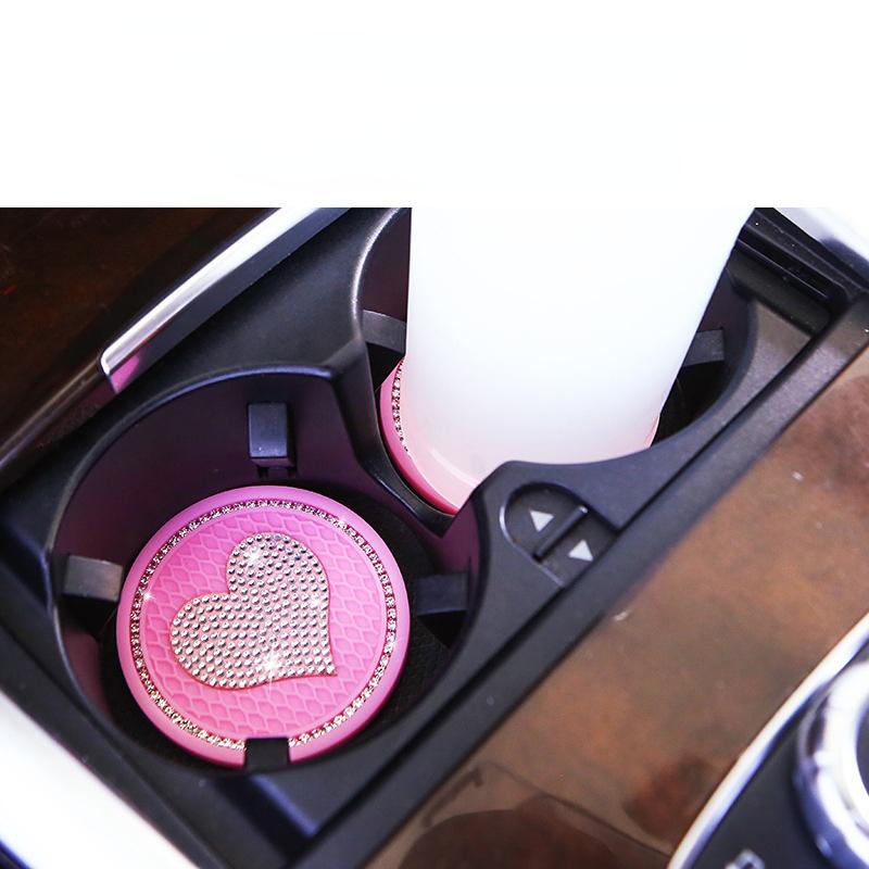 2 stücke Auto Nicht-slip Wasser Tasse Pad Diamant Strass Bling Dekoration Auto Innen Tasse Flasche Gummi Matte Auto