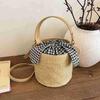 2026 Bow Plaid Straw Woven Bucket Bag: Fashionable, Versatile Single Shoulder Crossbody Handbag for Women