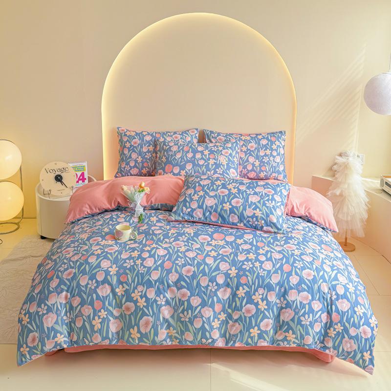 

Двухслойная марля из стираного хлопка Простой комплект постельного белья из трех частей для спальни Четырехсекционный пододеяльник 1.2m bed