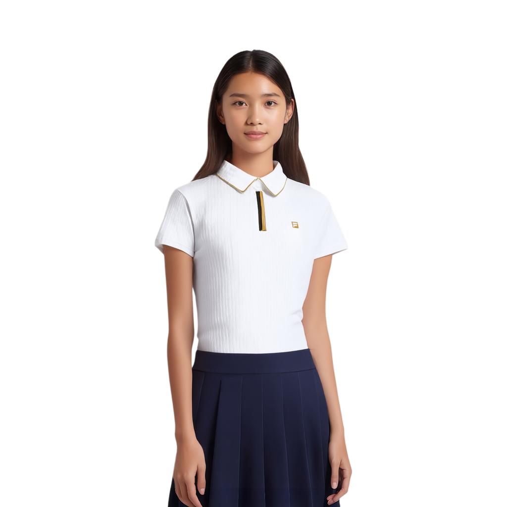 Fila Sun Protection Casual Comfortable Knitted Short Sleeve Polo Shirt Women Tops Jade-White A11W435102FWT