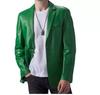 Lambskin Formal Stylish Men Blazer Green Two Button Handmade Genuine Leather