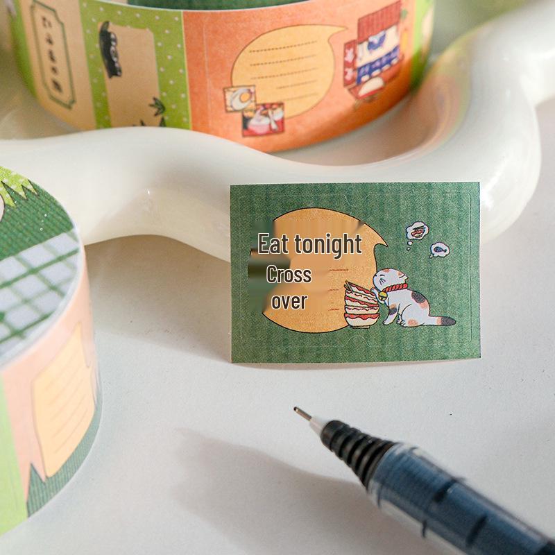 Mu Ran Cat and Town Journal Decorative Curl Stickers – DIY Cute Index Roll