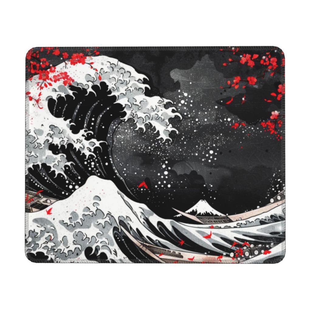 Mouse Pad Small Black Tsunami Ukiyoe Fuji Office Mouse Pad 240x200x3mm Rubber Sole Compatible with Optical Mouse Durable Stylish Cute Waterproof